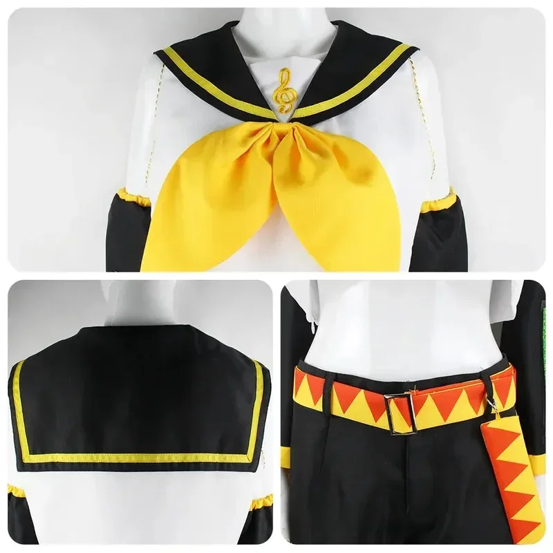 qq-123アニメリンレン衣装ボーカロイドコスプレ黄色かつらトップパンツ制服服ハロウィンカーニバル大人-k