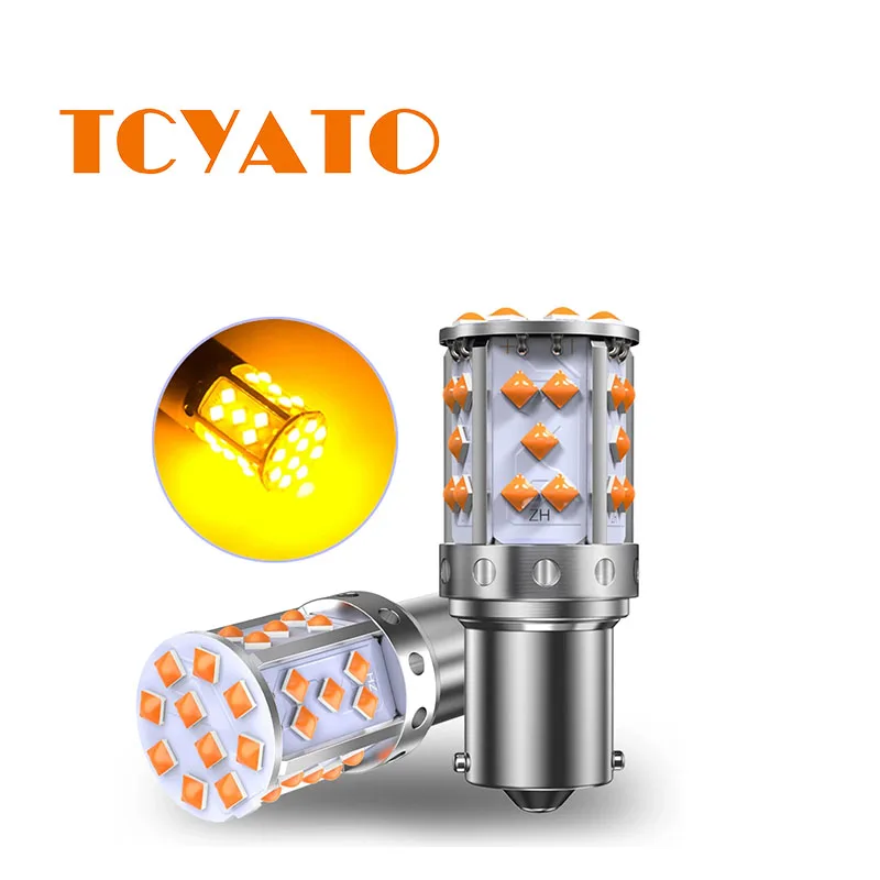 TCYATO 2PCS 1156 P21W BA15S Bau15s PY21W 7507 LED Canbus No Hyper Flash Signal Light Bulb Built-in Resistor Error Free Orange