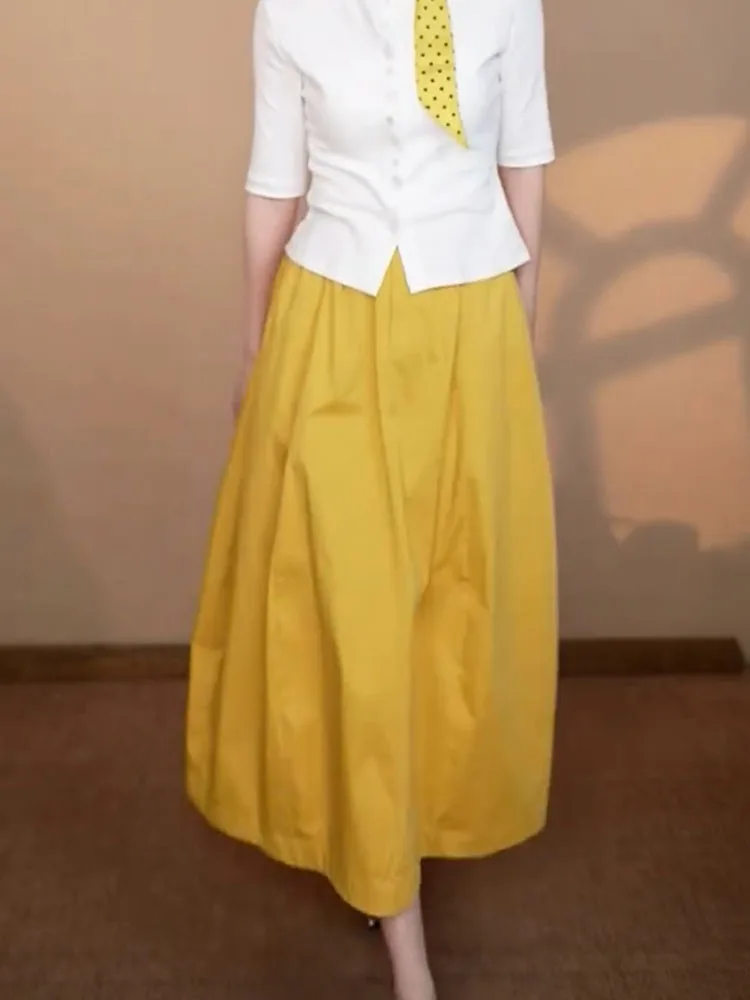 

Повседневная желтая эластичная свободная юбка макси для работы, модная, омолаживающая, весна-лето, новинка, женская юбка