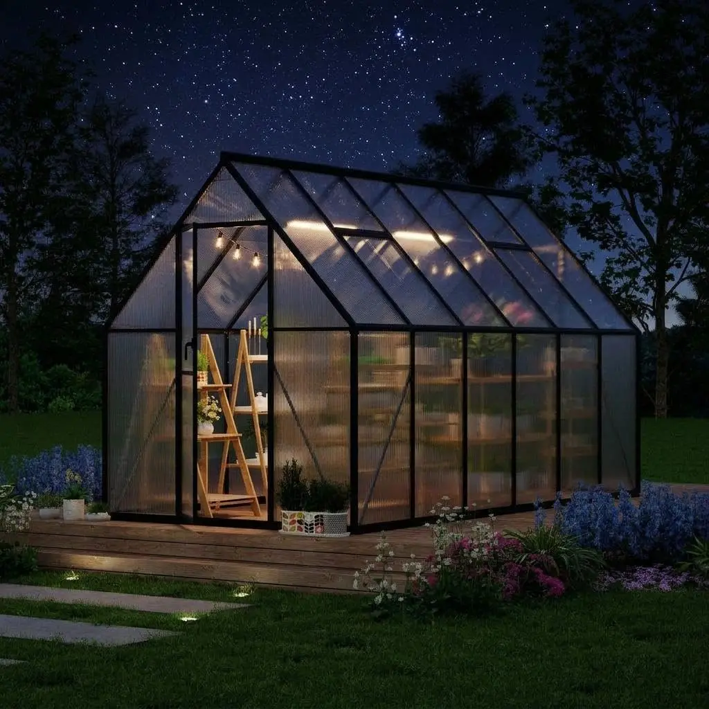 6 x 11 ft Outdoor Polycarbonate Greenhouse Kit, Heavy Duty Garden Greenhouse with Reinforced Aluminum Frame, Adjustable