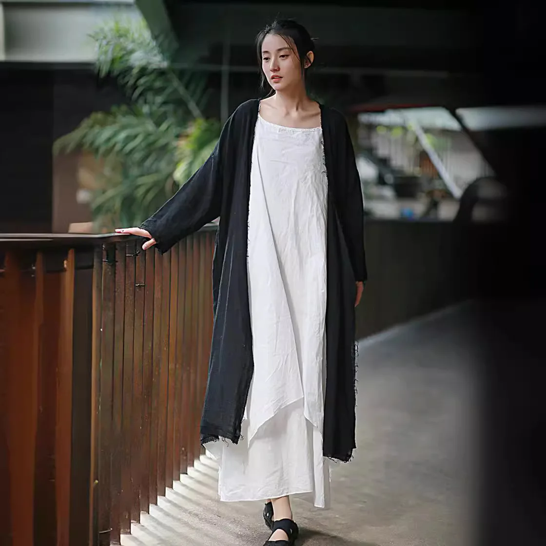 2024 Spring Summer New Cotton Linen Women Fur Edge Design Cardigan Trench Coat Chinese Style Sun Protection LX118