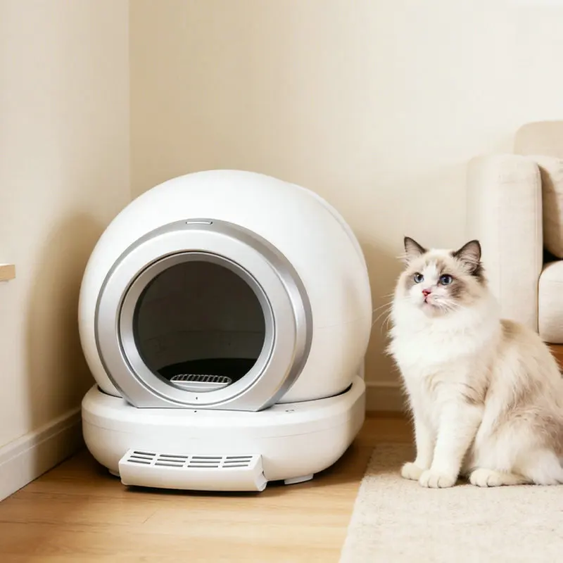 New 24-hour automatic cleaning cat litter box, APP intelligent control 360 ° rotatable cat litter box, round plastic cat toilet
