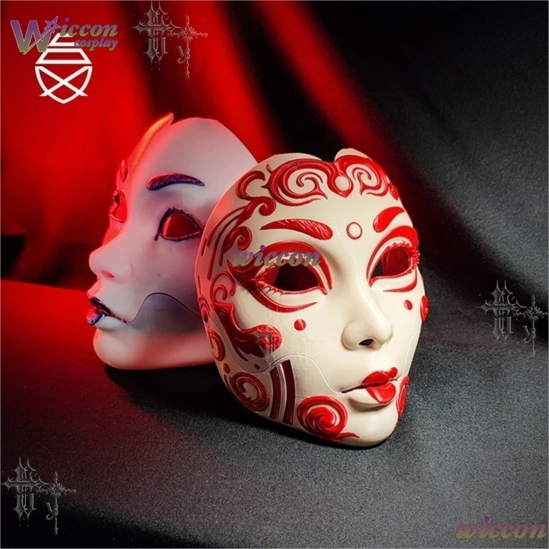 Ani Cos Geisha Mask Chinese Comedy Pattern Gothic Princess Mask Cosplay Face Cover Party Accessory Halloween Openable Fangs