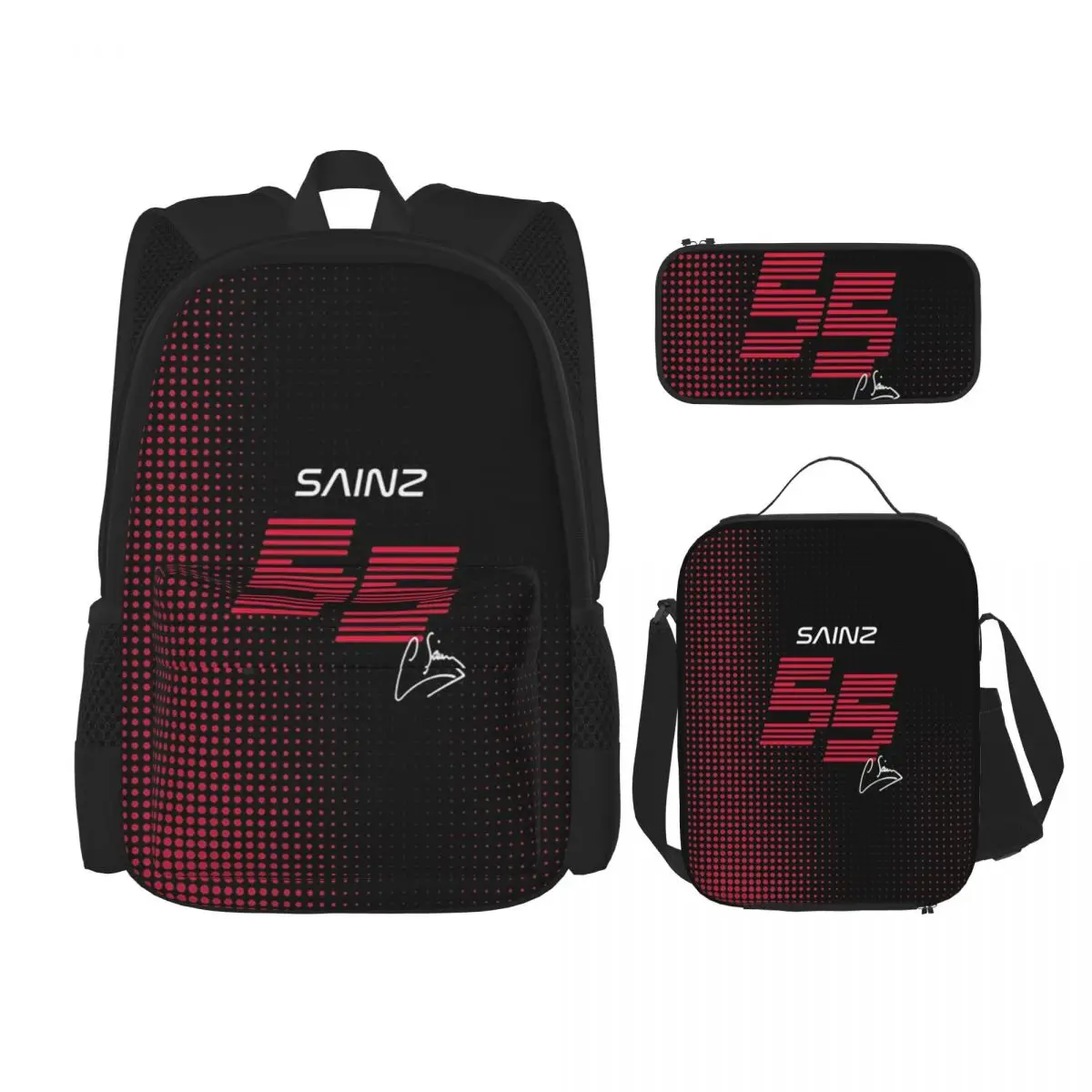 

Carlos Sainz Jr F1 Signature Graphic - Dark Backpacks Bookbag Students School Bags Rucksack Lunch Bag Pen Bag Three-Piece Set