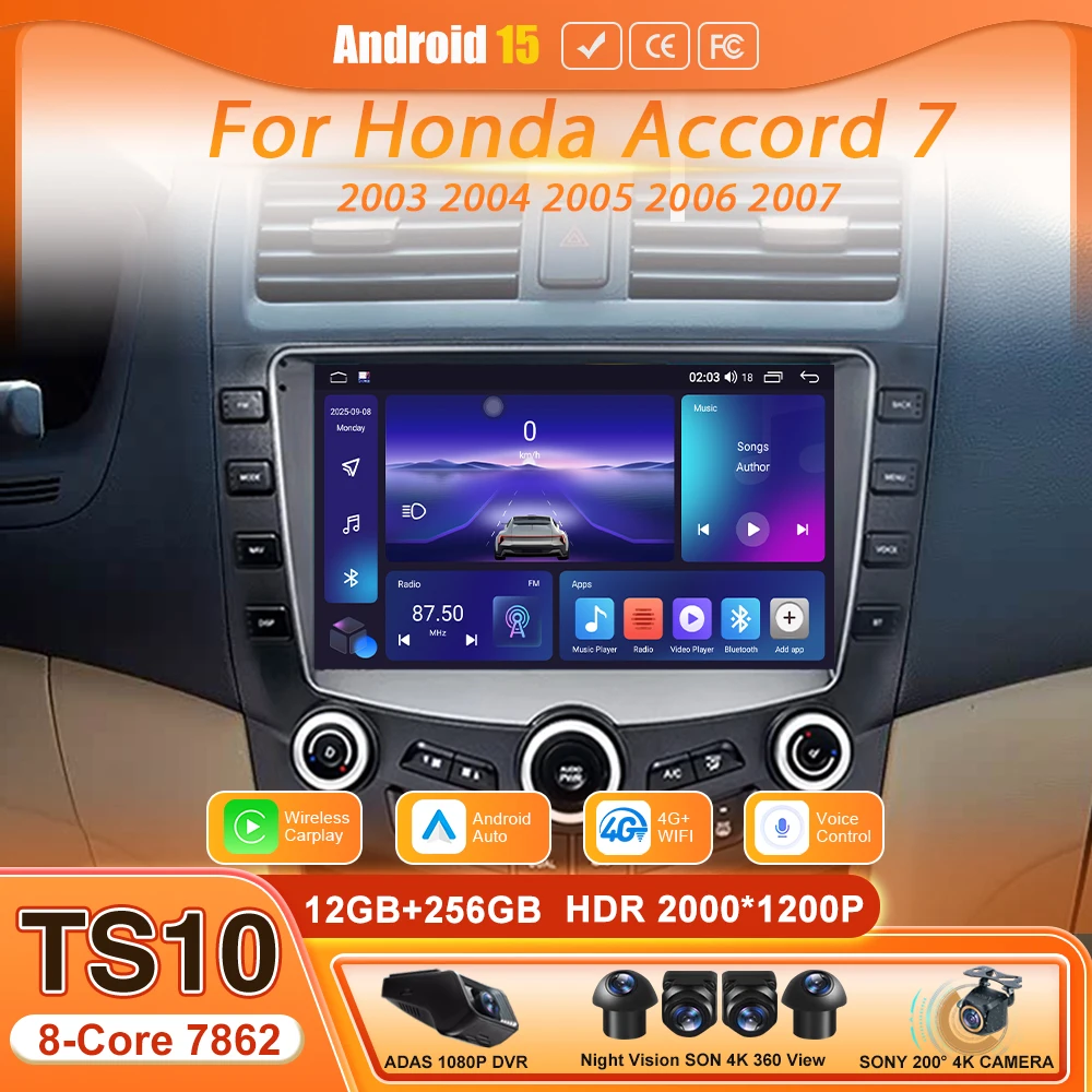 For Honda Accord 7 2003 2004 2005 2006 2007 CM Car Radio Multimedia Video Player GPS Navigation 8 Core Touch Screen Audio Stereo