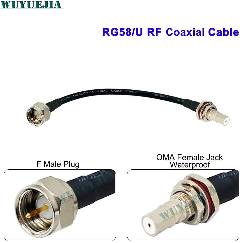 F Male to QMA Female RG58/U RF Coaxial Cable For Antenna Radio Router Wireless Communication Equipment Connection Cord Assembly