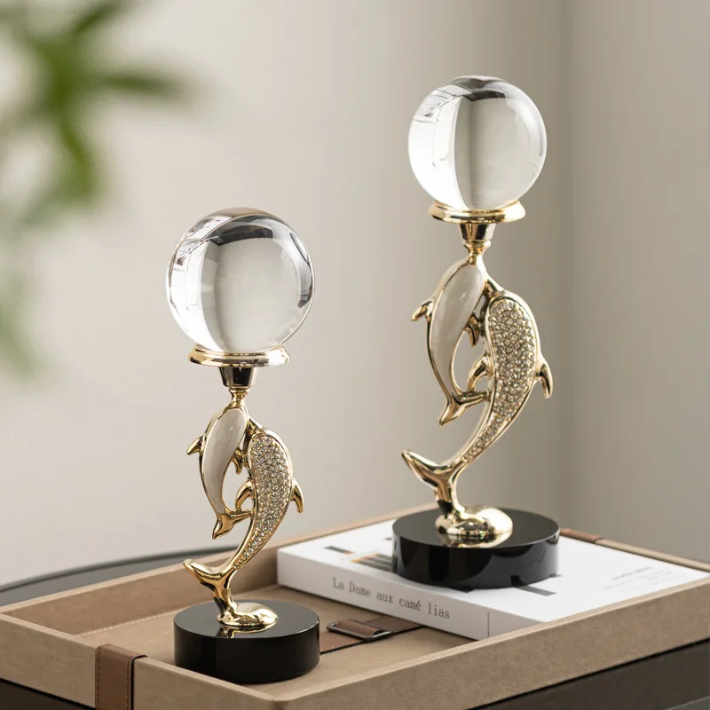 Modern light luxury high-end crystal dolphin home soft decoration ornament, living room desktop ornament