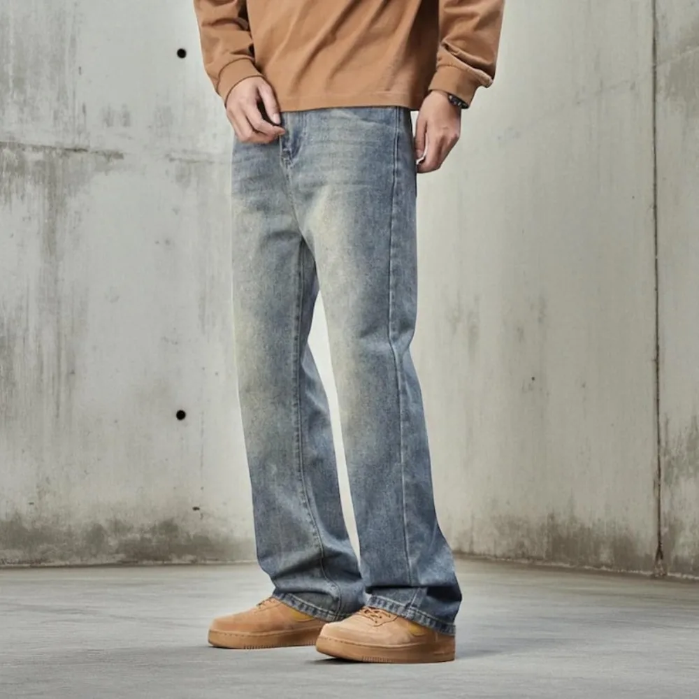 بنطلون جينز فضفاض للرجال مستقيم بنطال ذو قصة أرجل واسعة Y2k جينز فضفاض عتيق ملابس الشارع موضة الهيب هوب #1