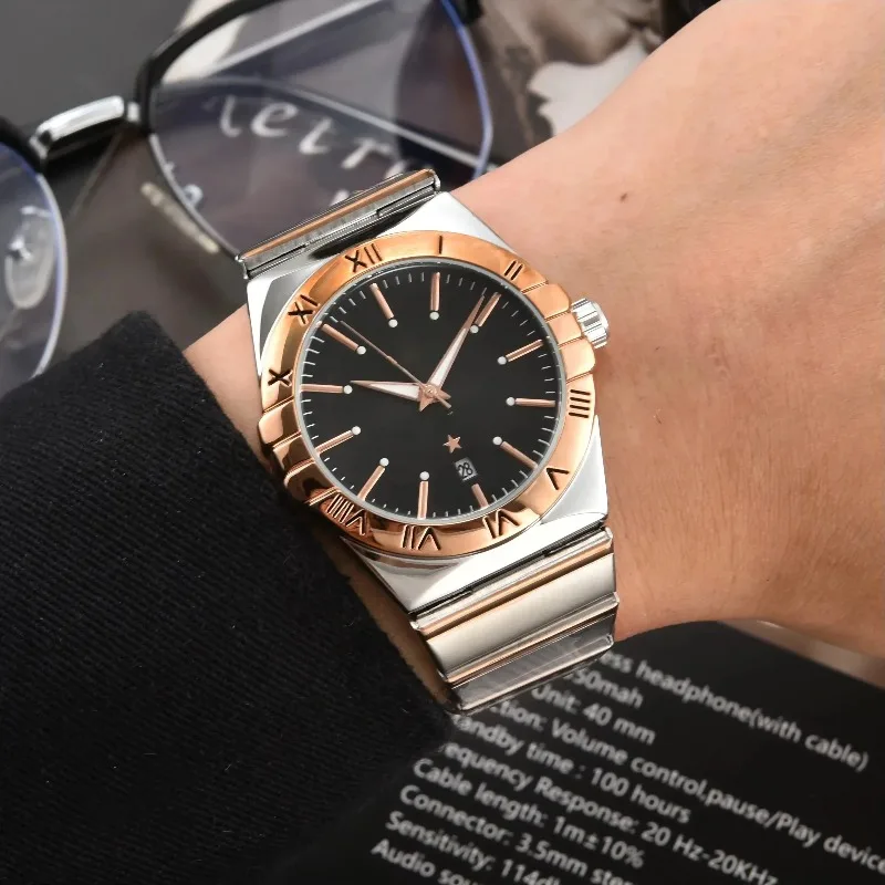 ​2025 Men's Luxury Quartz Chronograph Watch Sapphire Crystal 100M Waterproof Stainless Steel Business Sport Style Date