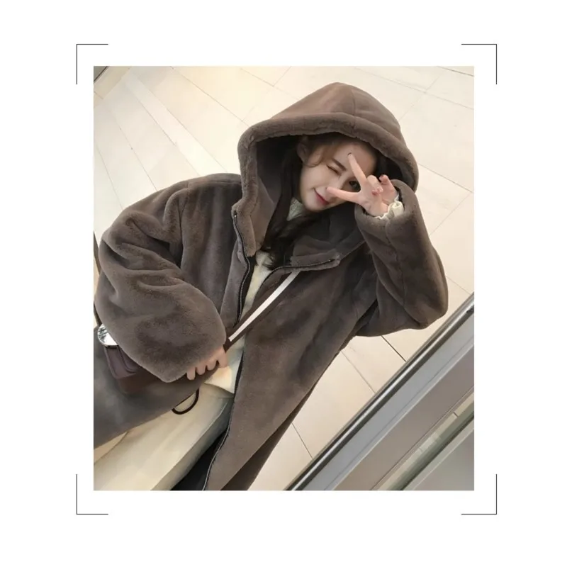 معطف أسود من الفرو الصناعي معطف مختلط وغطاء رأس طويل مخملي #3