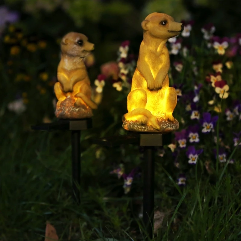 A0KC Gartenlampen Erdmännchen-Gartendekoration, solarbetriebenes Licht, Solar-Erdmännchen-Gartenstatue mit LED-Licht,