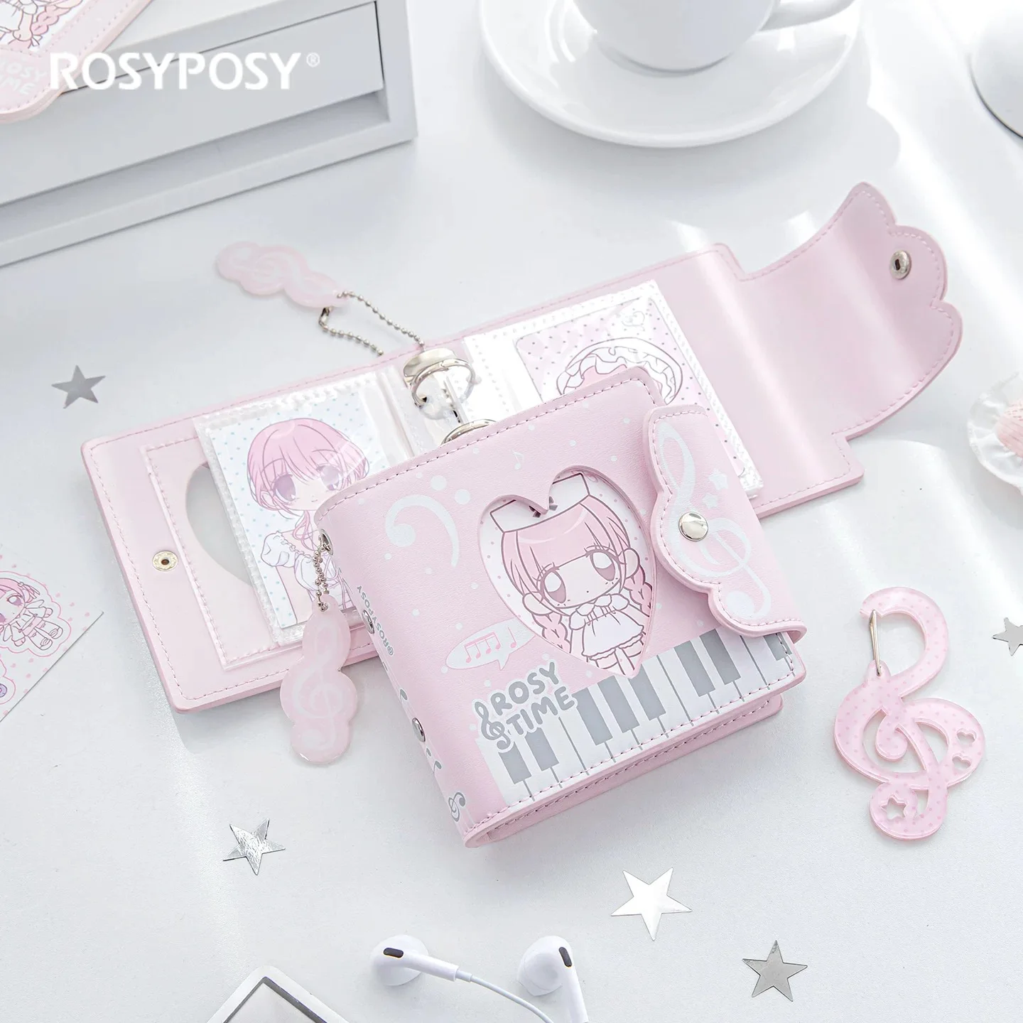 MINKYS Kawaii Wave Pattern PU Leather 3 Ring Kpop Photocard Binder Book 3 inch One Pocket idol Card Organizer Storage Book