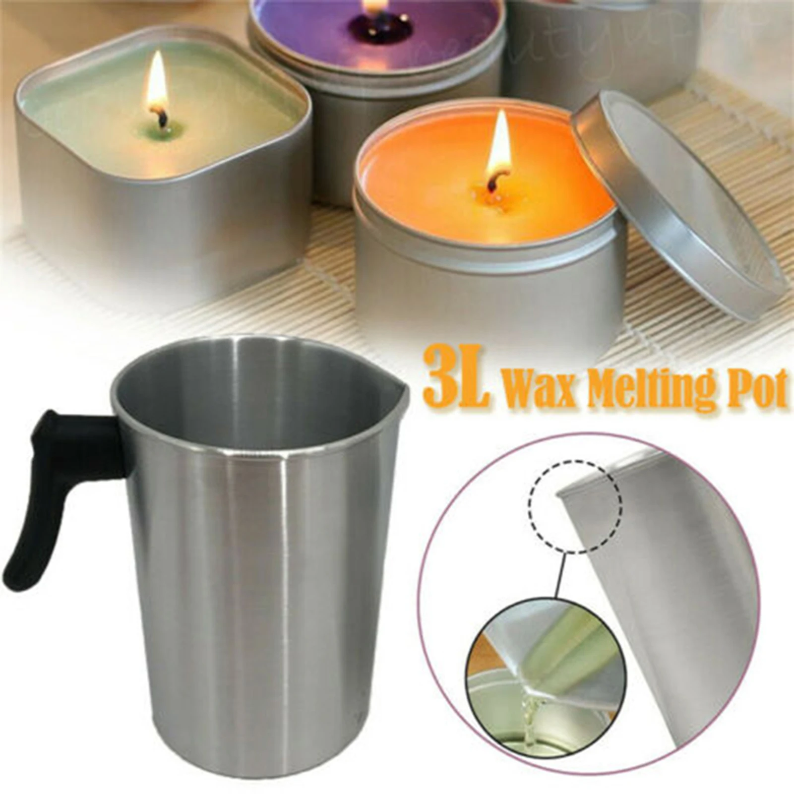 DIY Candle Molds Aluminum Wax Melting Pot  1.3-3L Large Capacity Wax Pot with Heat-Resistant Handle Candle Making Crafts