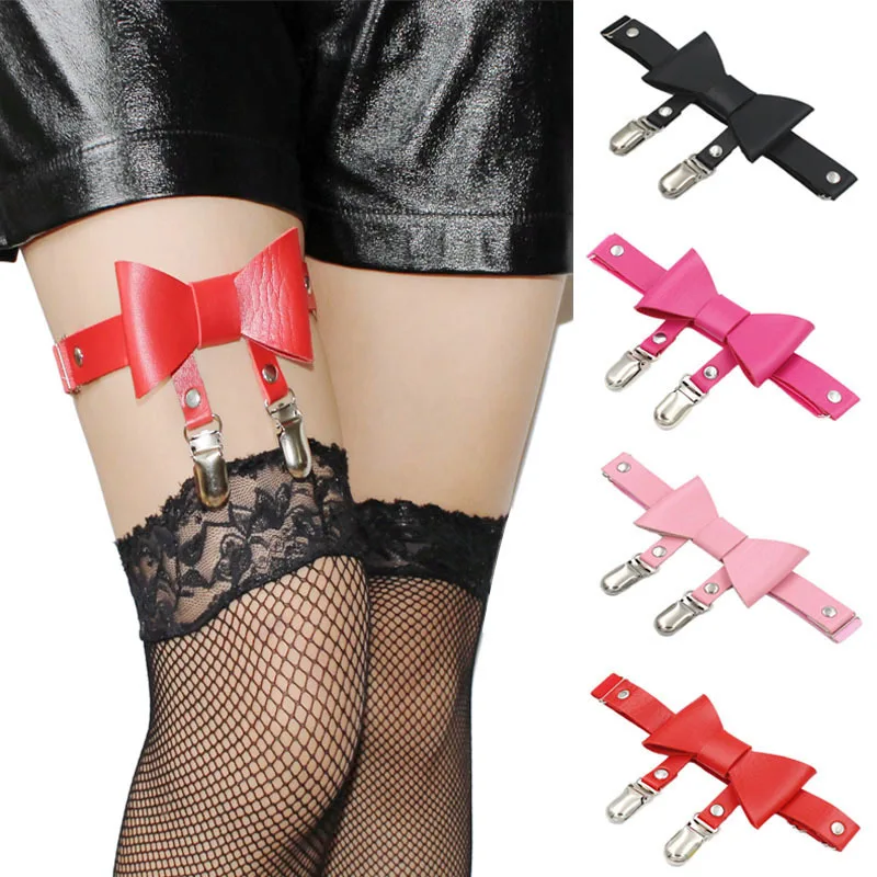 Cute Sexy Leg Garter Belt Harness Adjustable Elastic Leather Bowknot Ring Clip Punk Strap Leather Thigh Harness