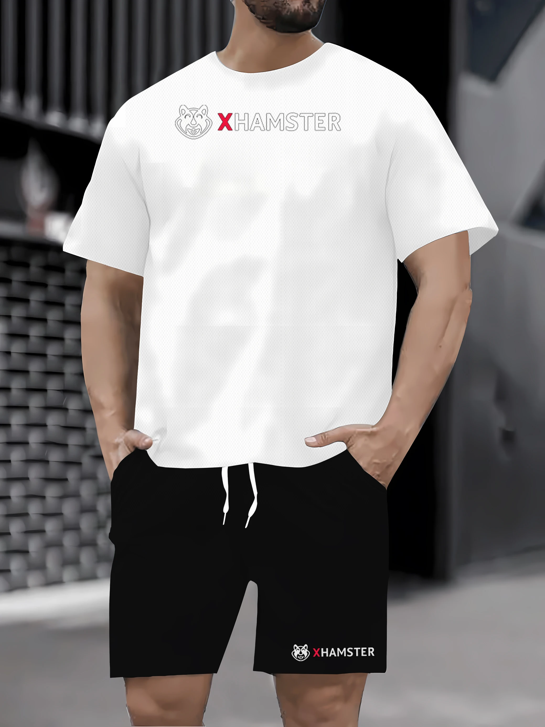 

Conjunto de camiseta de manga curta + shorts masculinos jovens de verão moda casual esportes conjunto de duas peças