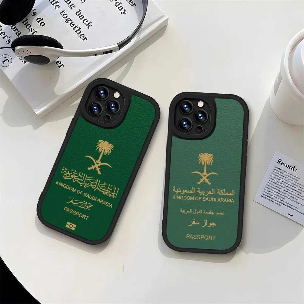 Saudi Arabia Flag Passport Phone Case Black For IPhone 11 14 13 12 Pro Max Mini Xs X Xr 7 8 Plus SE2020 Leather Silicone Soft