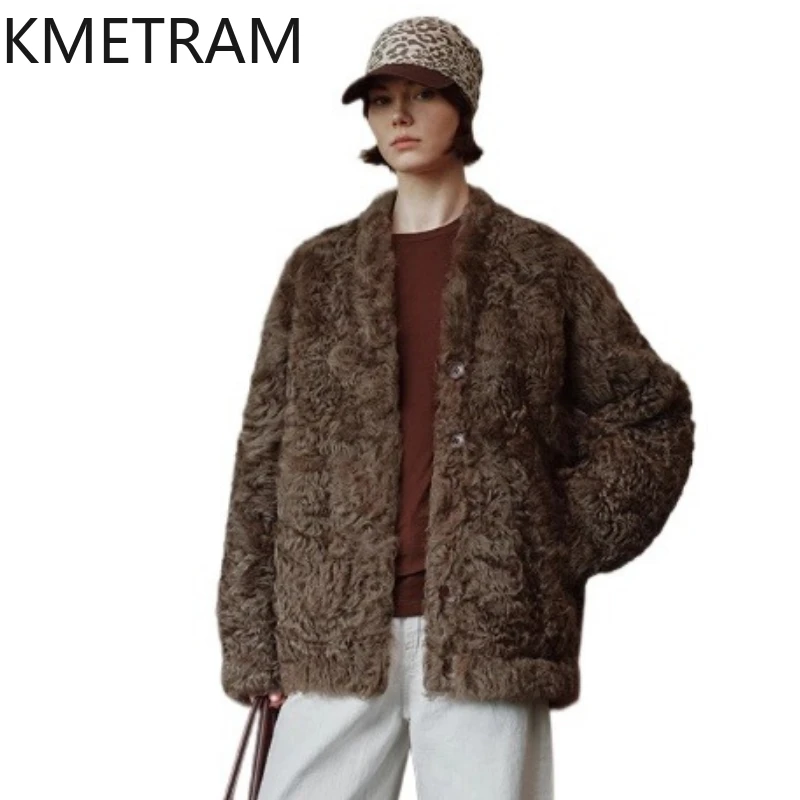 천연 투스카니 양모 양털 양면 모피 자켓 여성 캐주얼 곱슬 진짜 모피 코트 여성 겨울 의류 Fourrure 2025