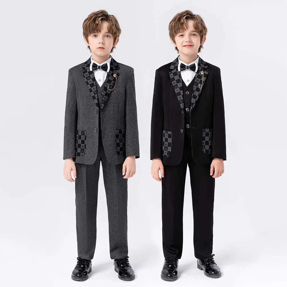 Clearance Stock Sale Boys Spring 3Pieces/Set Jacket Vest Pants Ring Bearer Suit Kids Wedding Dress Children Formal Costume