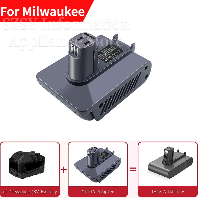 Battery Adapter for Milwaukee M-18 Batteries Converted for Dyson Type A DC30 DC31 DC34 DC35 DC44 DC45 Vacuum Cleaner Tool Use