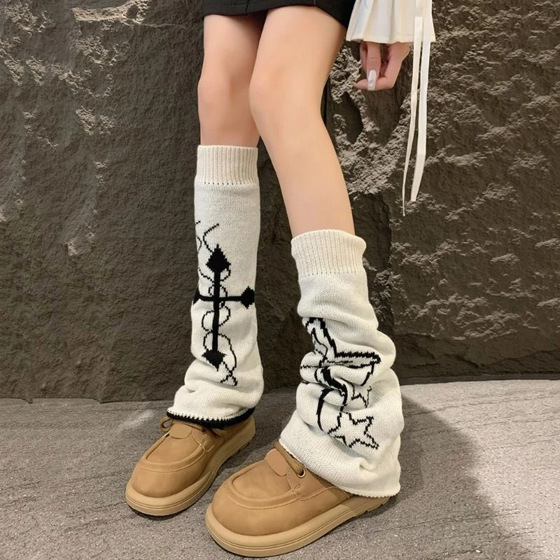 القوطية ستار الصلبان نمط تدفئة الساق Harajuku الشرير المرأة محبوك هالوين اكسسوارات أغطية للأحذية متوهج الجوارب الطويلة 15UB