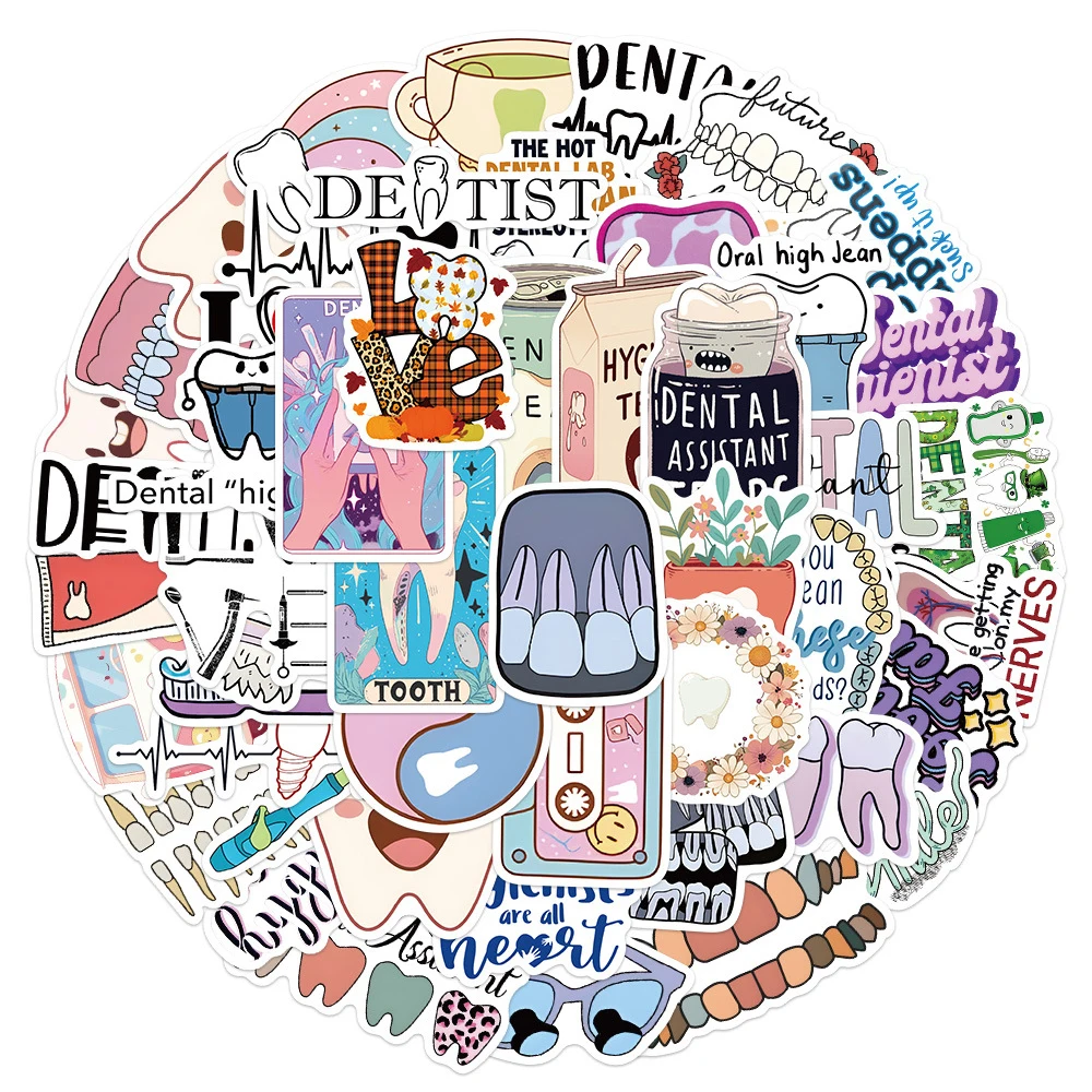 10/30/50pcs Cute Funny Dental Tooth Shaped Stickers Dentist Store Teeth Health Cartoon Decoration Decals DIY Phone Stationery