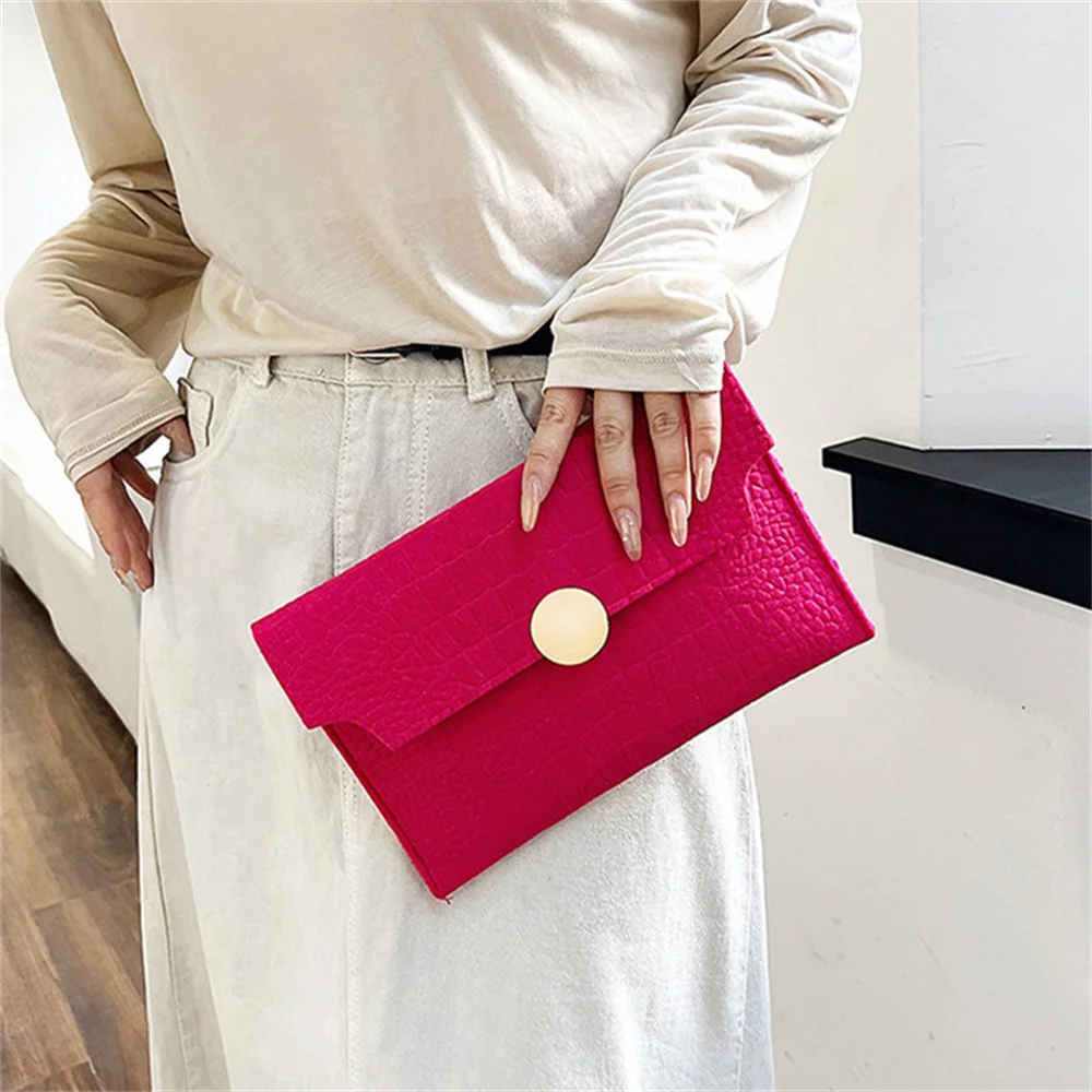 Casual Ladies Clutch Bag Handheld Envelope Handbag Felt Crocodile Pattern Purse Solid Color Business Women\'s Evening Clutches