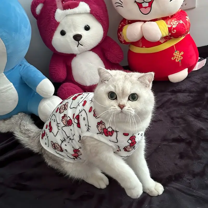 

HelloKitty Flannel Pet Vest Winter Thickened Cat Clothes Anti Shedding Cotton