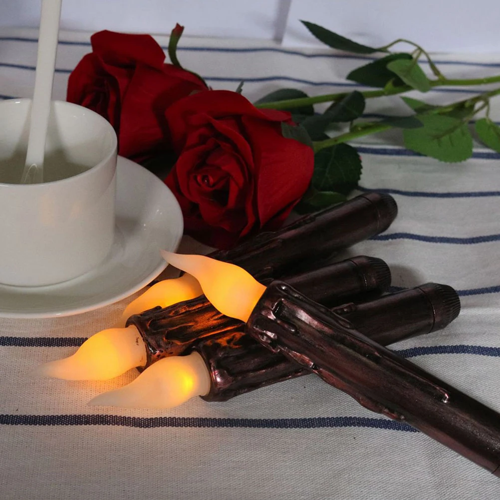 

4Pcs LED Long Candles Flameless Taper Lamps Romantic Party Decoration Halloween No Realistic Bright Smokeless