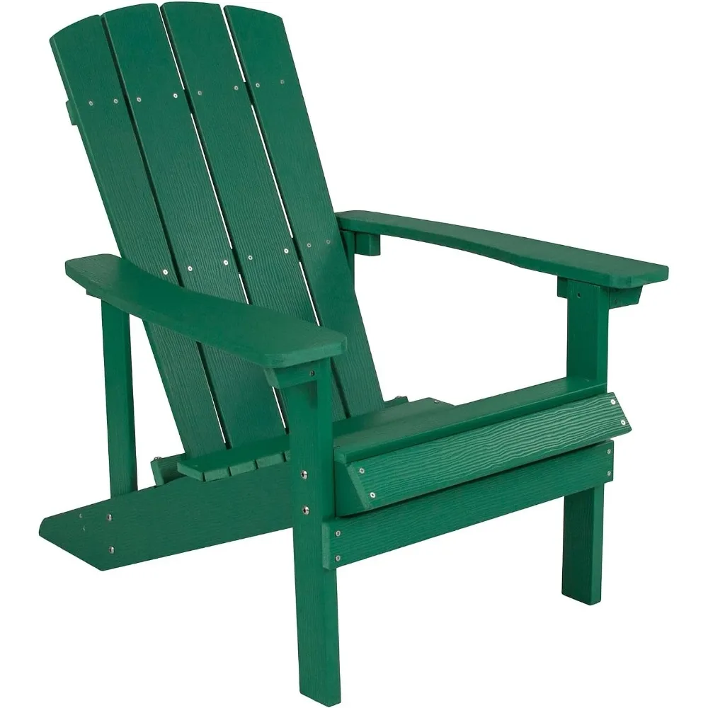 Weather Resistant Poly Resin Adirondack Chair, Durable Outdoor Deck and Patio Seating, Green