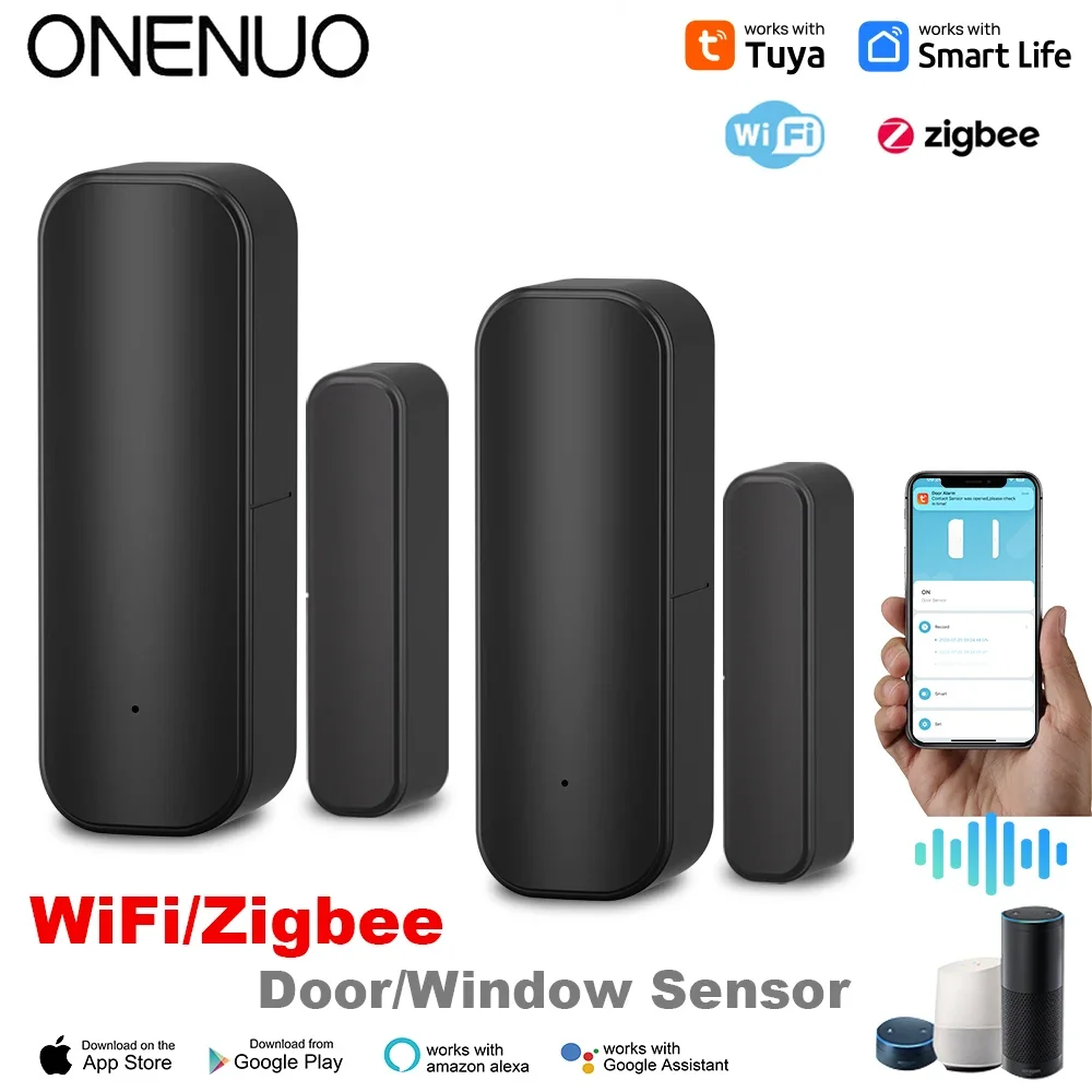 Tuya WiFi or ZigBee Door Window Sensor Smart Home Wireless Door Open Close Detectors APP Remote Alarm Home