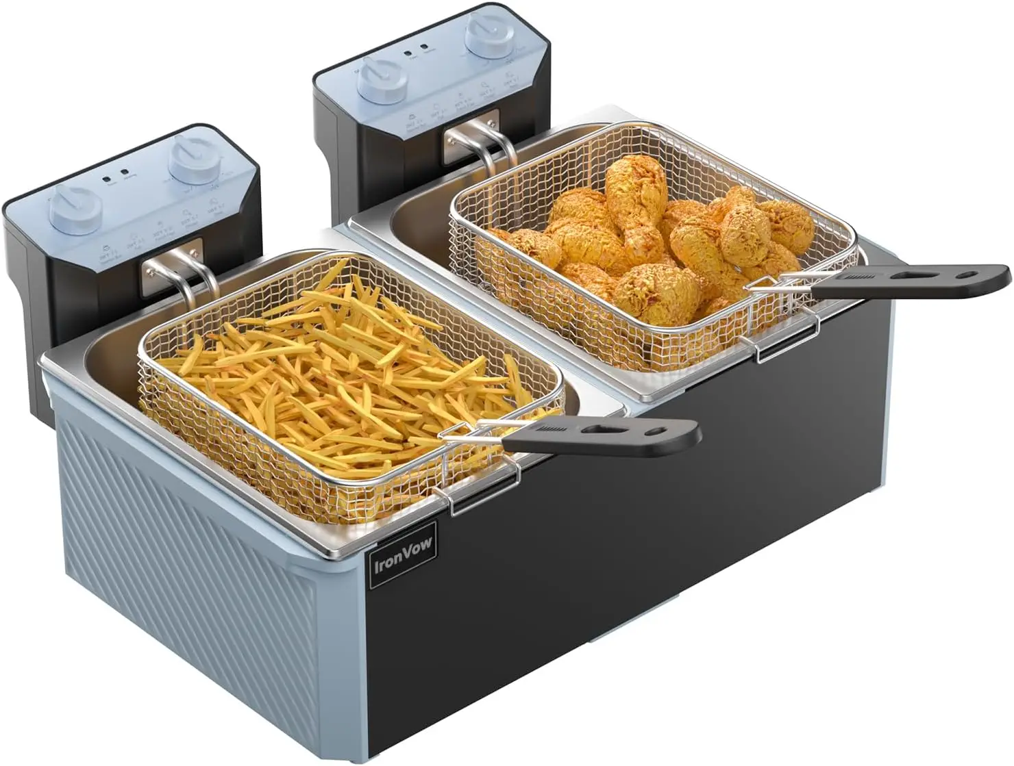 Commercial Deep Fryer W/ 2 Baskets & Lids, 21.2Qt Large Electric Fryer, Double Oil Fryer For Chicken/Fish, W/Switch, Adjustable