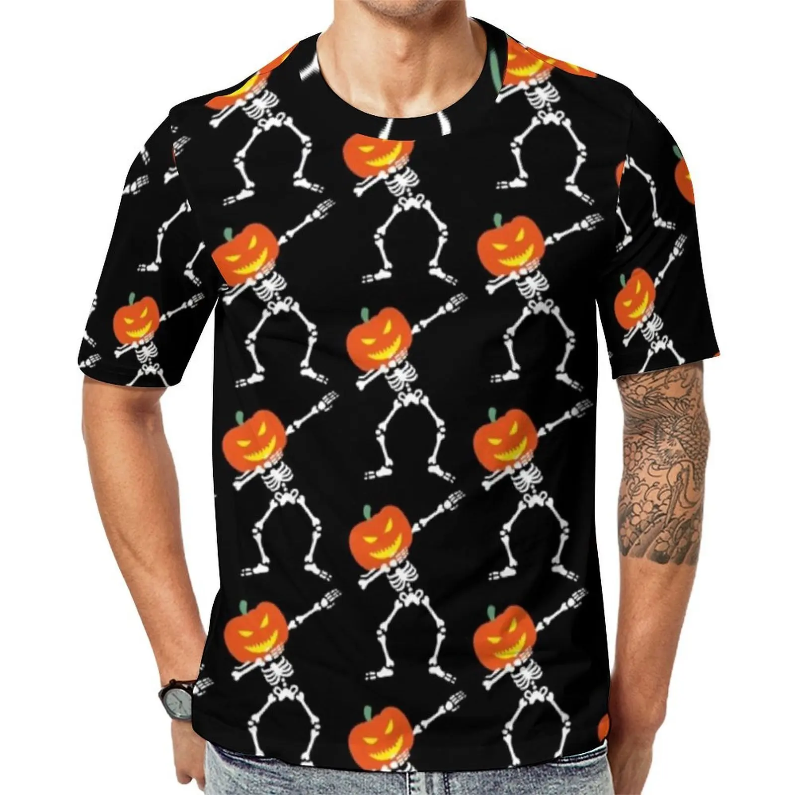 Dabbing Skeleton T Shirt For Men Funny Halloween Design O Neck T-Shirts Vintage Clothes Short Sleeve Casual Plus Size Tees