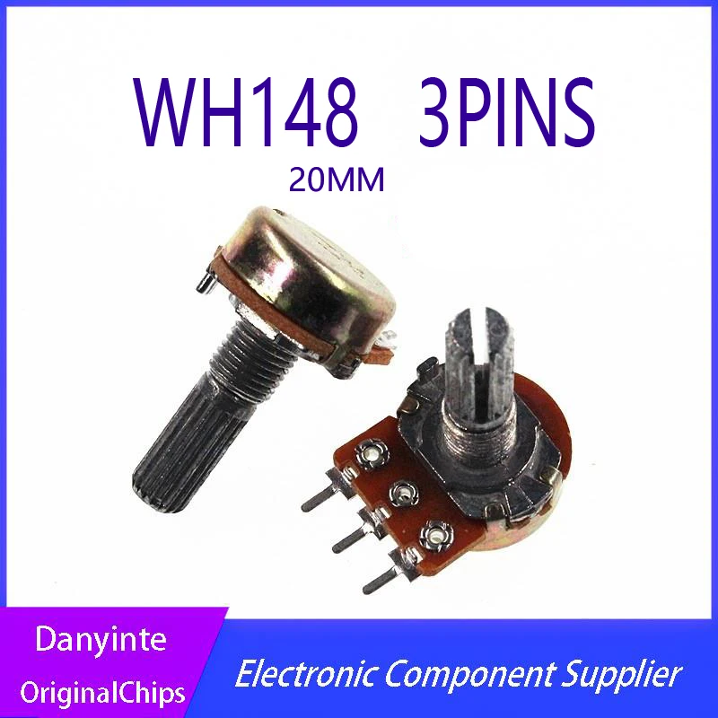 NEW    5PCS/LOT  WH148 3PINS Single Rotary Potentiometer Pots Shaft 20MM B1K B2K B5K B10K B20K B50K B100K B500K B1M