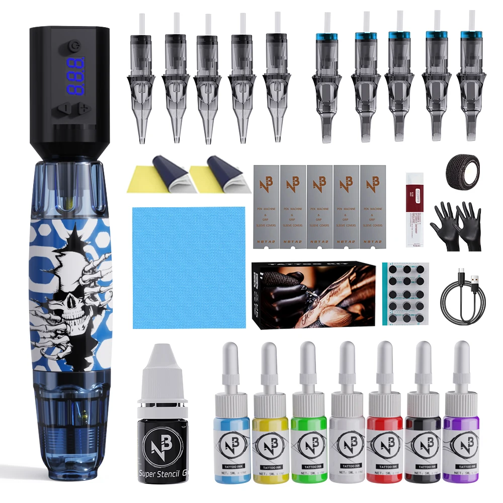 

Wireless Tattoo Pen Kit, Wireless Tattoo Machine, Includes 10 Tattoo Needles and 2 Disposable Cap Tattoo Ink Cups, Tattoo Pen Machine Pen Holder, Transfer Paper and Other Tattoo Supplies, Suitable for Tattoo Beginners
