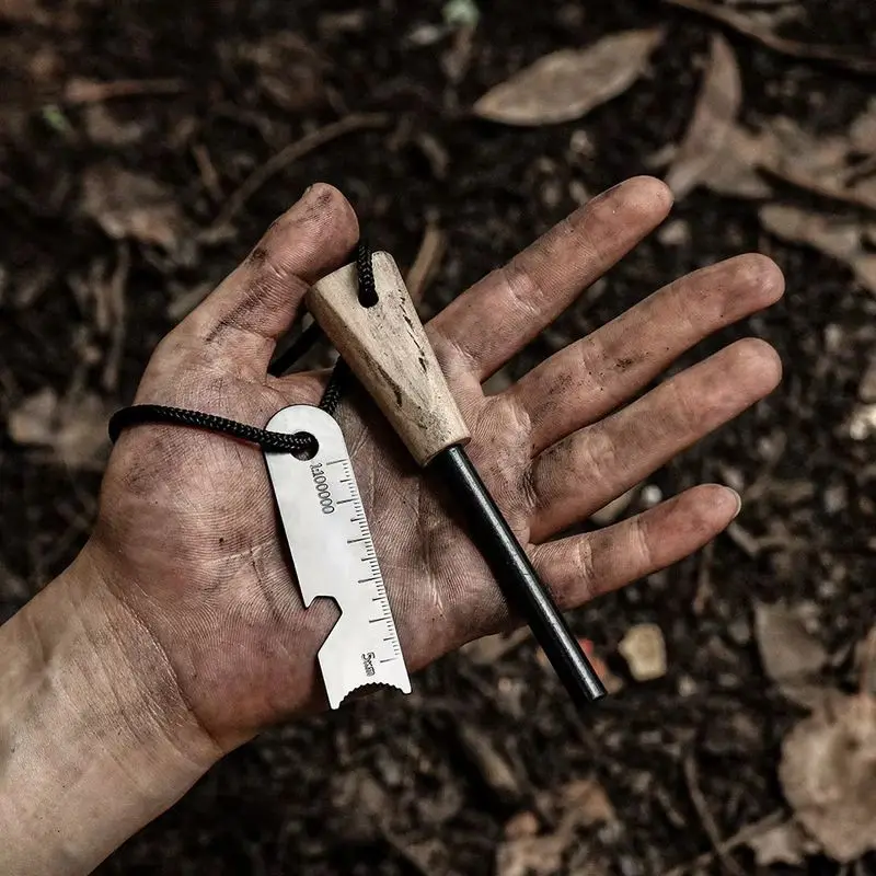 

Portable Outdoor Flint Camping Equipment Survival Tools Magnesium Rod Take Firearms Wooden Handle