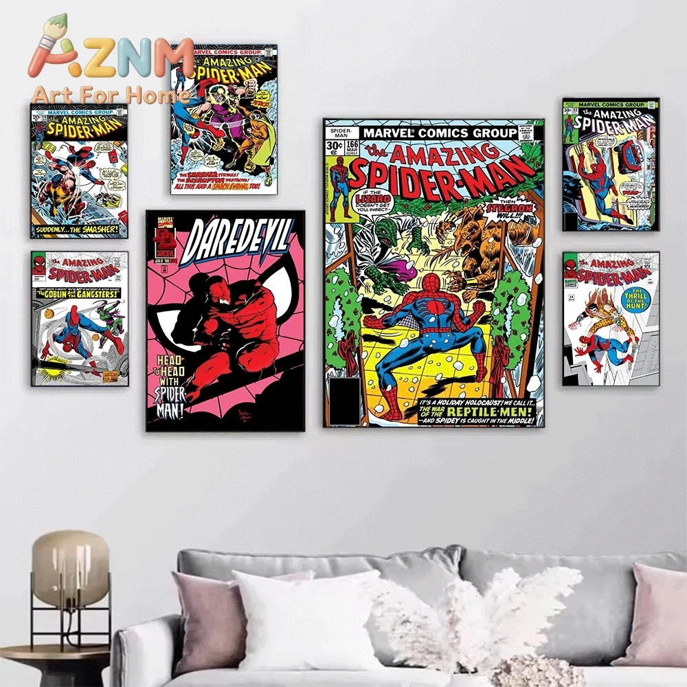 Marvel The Punisher Stalks Spider Man Two Spider Man Vintage Comic Canvas Wall Art Unframed Canvas Poster Print for Boys Bedro