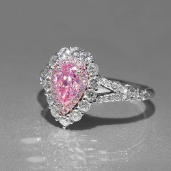 Huitan Pink Pear CZ Rings for Women Luxury Silver Color Engagement Wedding Female Rings Anniversary Party Fashion Accessories