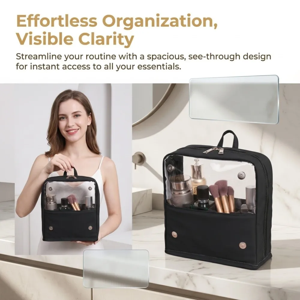 

Waterproof Transparent Makeup Bag Stand-up Design Large Capacity Cosmetic Bag with Handle Dividers Clear Toiletries Organizer