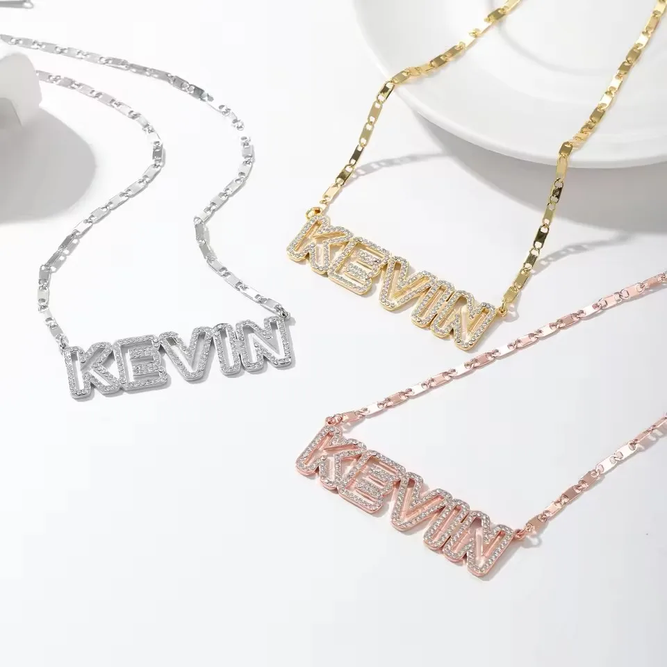 Custom Gold BlingBling Stone Name Necklace Personalized Crystal Name Necklace  stainless Steel Jewelery Women Fashion Gift