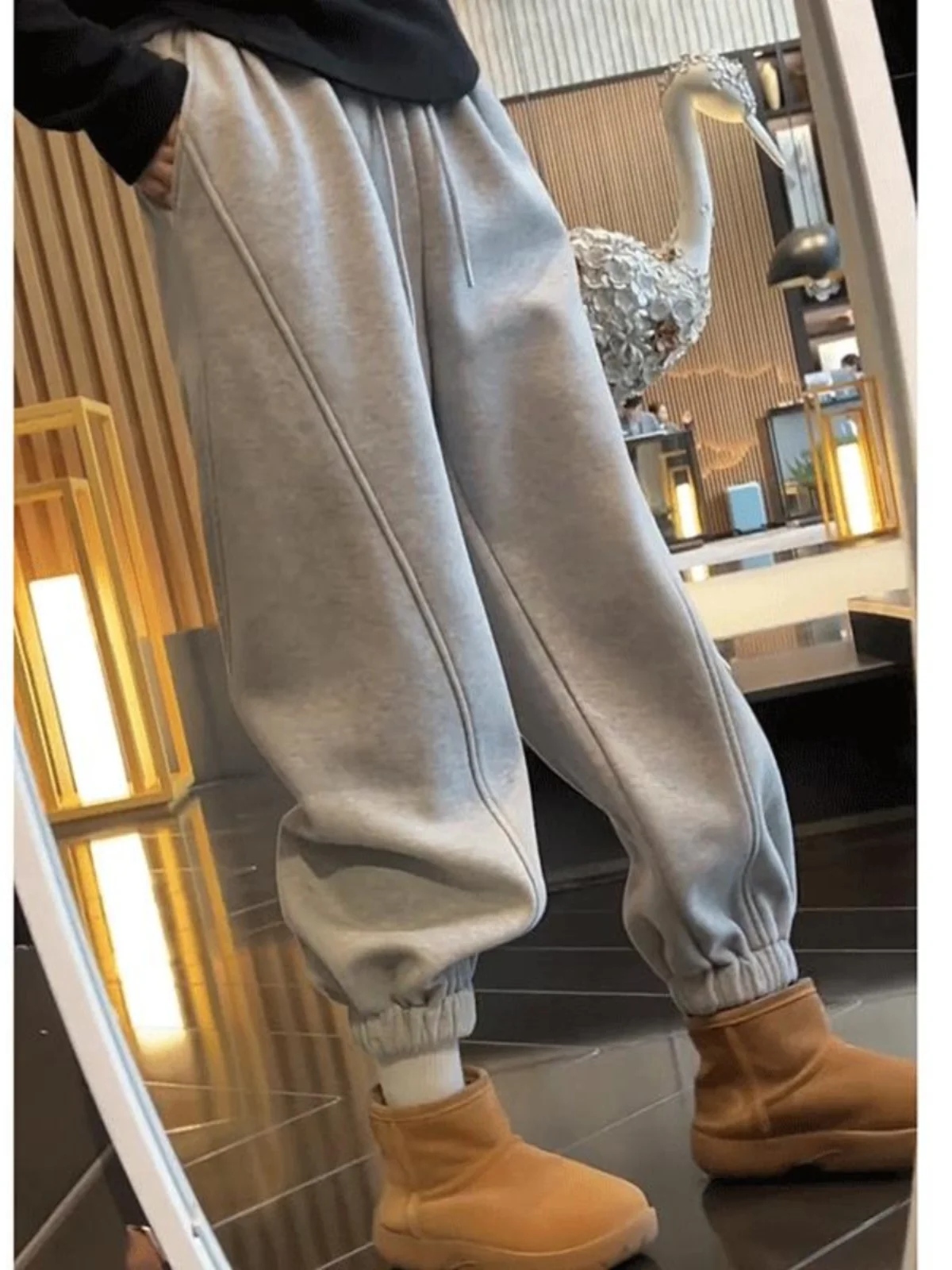 Thickened Fleece High Waist Slimming Cuffed Pants Women's Casual Loose Fit Autumn Winter New Style Warm Comfortable Sporty Sw...
