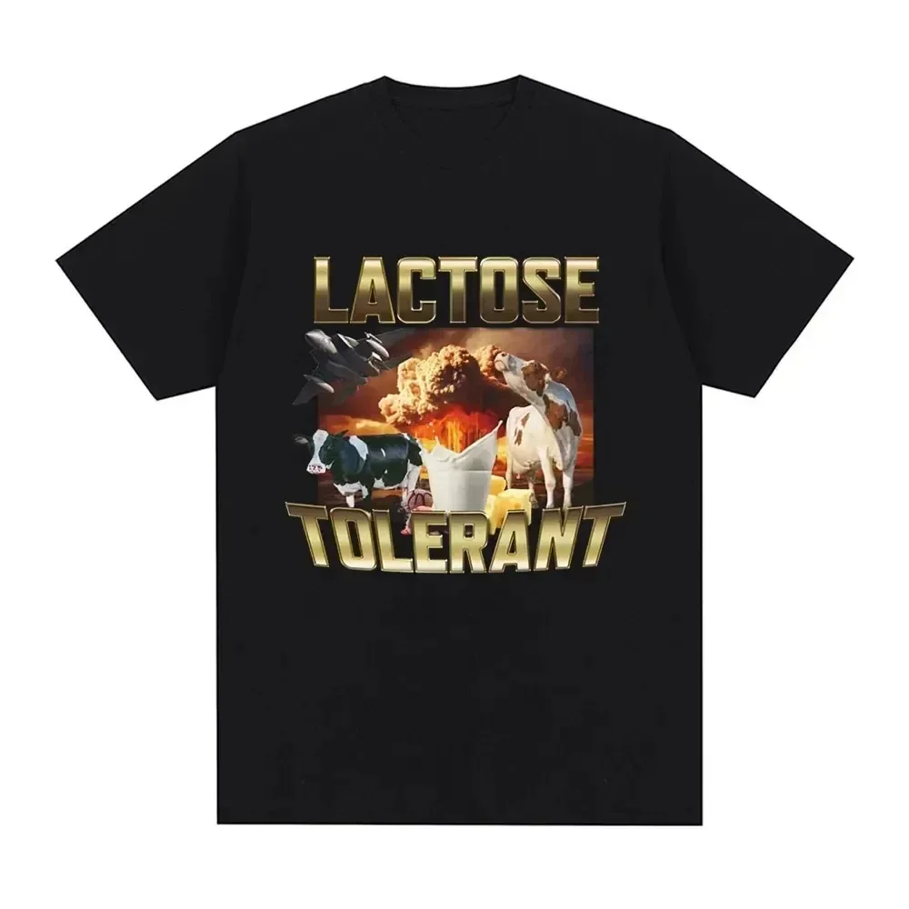 2024 100% Cotton T Shirt Lactose Tolerant Printed Black Casual High Quality Man Top Short Sleeve  T Shirt Men Women Clothing