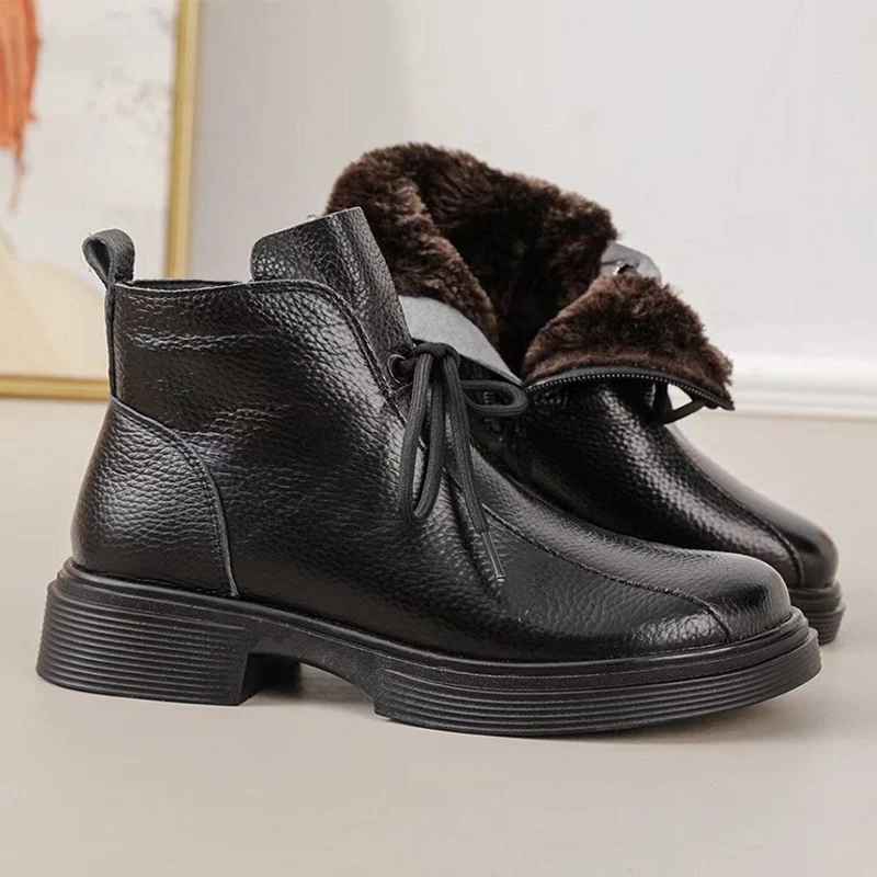 

Зимняя обувь из натуральной кожи, женские зимние ботинки, теплые плюшевые ботинки для холодной зимы, мягкие брендовые женские ботильоны, черные, большой размер 41 DX650