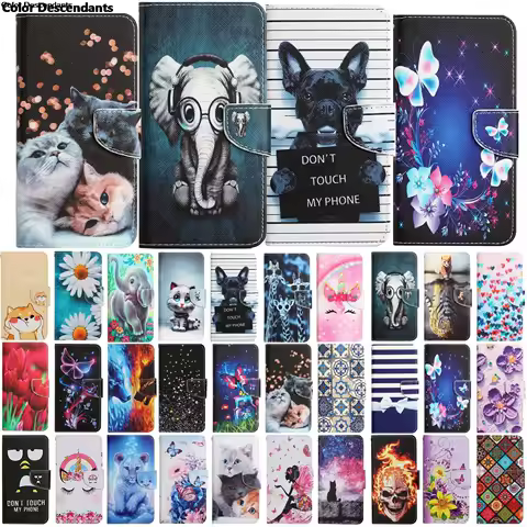 Leather Flip Phone Case For Samsung Galaxy A12 A22 A22S A32 A34 A52 A52S A54 5G Cat Butterfly Painted Wallet Card Holder Cover