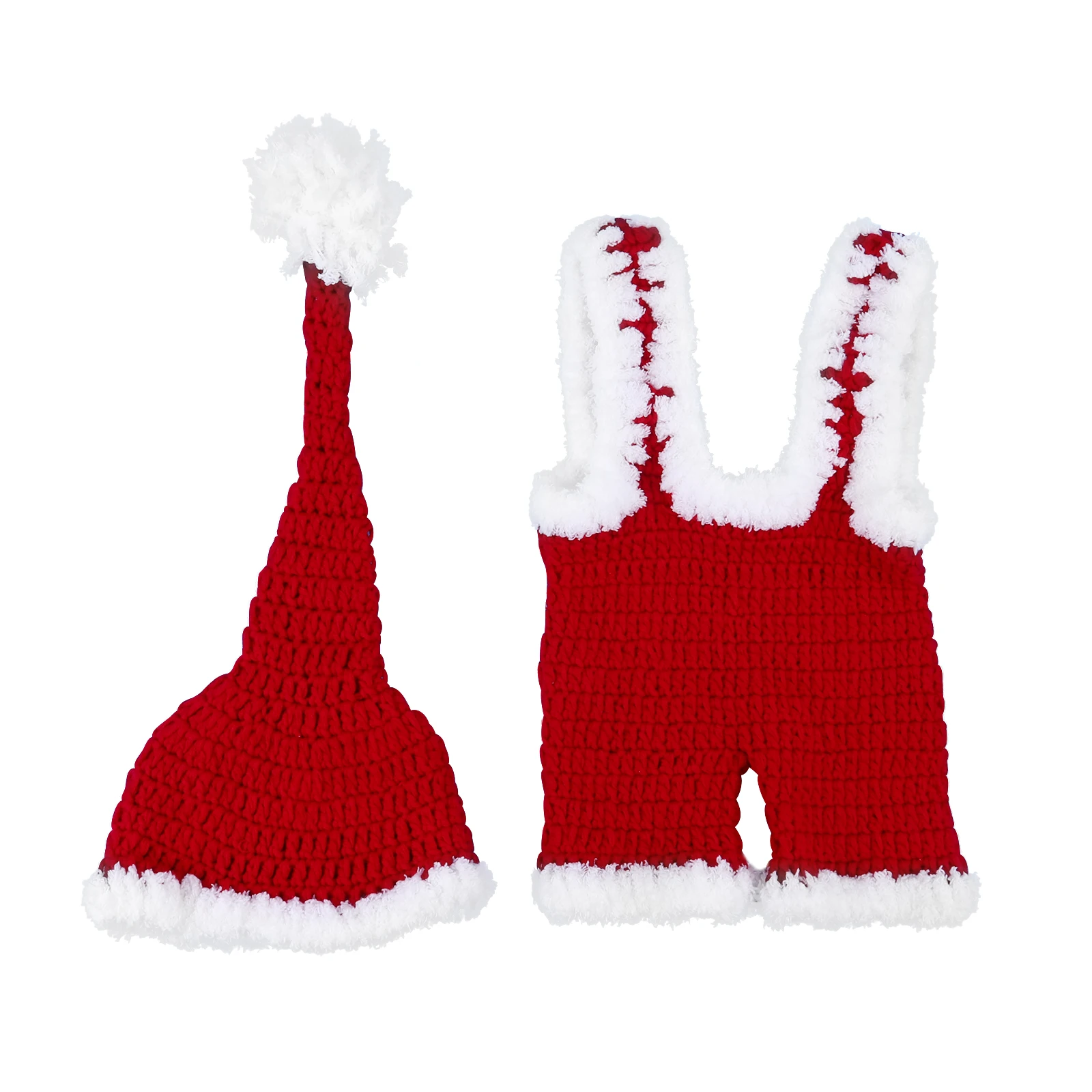 

Baby Photography Props Christmas Costume Set Red Crochet Jumpsuit Hat Warm H Knitted Toddler Outfit Festive Apparel