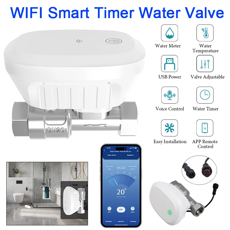 Tuya Smart WiFi Water Valve with Automatic Shut On/Off APP Control Home Automation Water Flow Rate & Water Meter DN20 DN25 Pipe