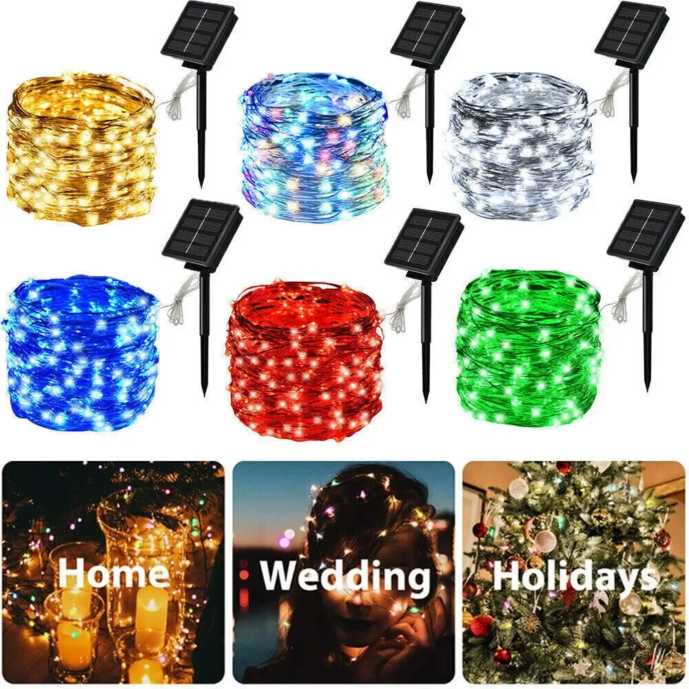 50-300 LED Solar Christmas String Lights Fairy Garden Outdoor Party Lamp 8 Modes Balcony Lights for Tree Patio Wedding Decor