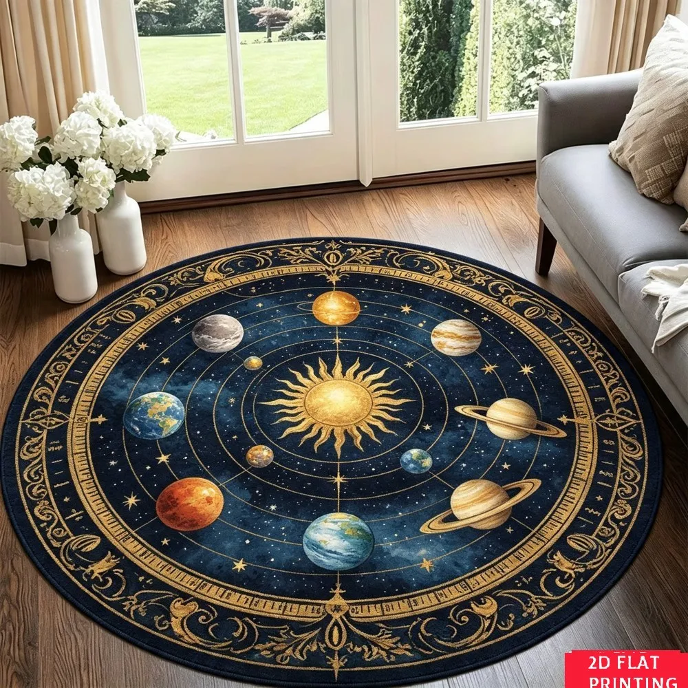 Mystic Moon Phase Round Printed Carpet Non Slip Floor Mat For Living Room Bedroom Home Decor Area Rug Celestial Design
