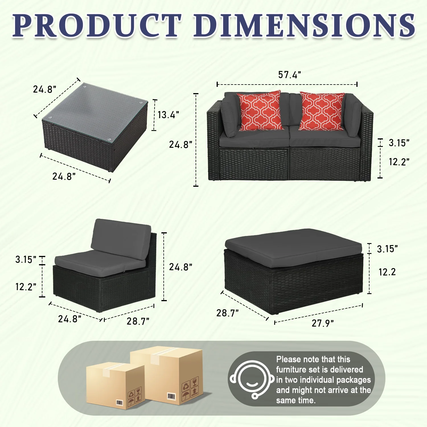 10-Piece Modular Wicker Patio Conversation Set, Outdoor Rattan Sectional Sofa with Thick Cushions, Glass Top Side Tables & Ottomans, All Weather Resistant Frame for Backyard Poolside Garden