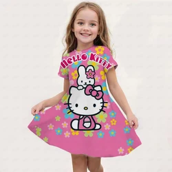 Miniso Cute Hello Kitty 3D Print Girls abito manica corta estate per bambini abbigliamento fresco gonna morbida camicia da notte per bambini regalo di campeggio