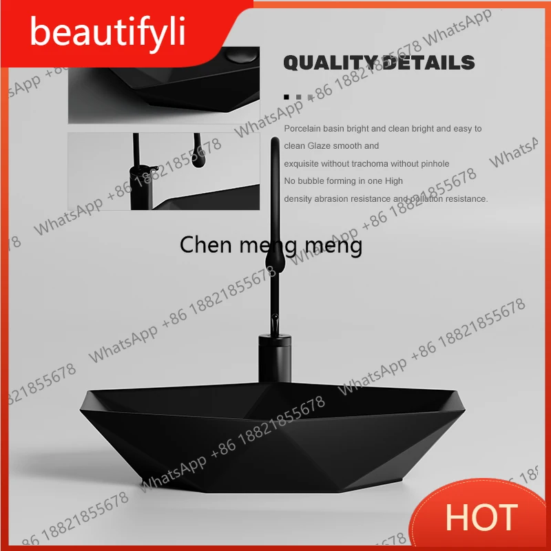 A139 Minimalist style special-shaped art stage basin, black ceramic wash basin, wash face basin